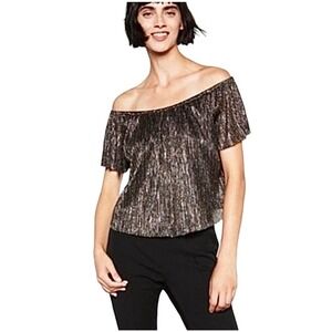 🔴 5 for $25! Zara‎ Blouse Metallic Effect Black Top Off Shoulder Small